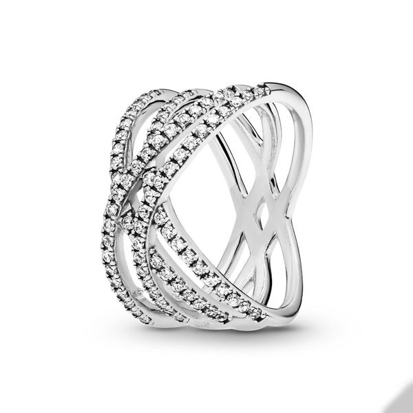 

sparkling cz diamond line ring for pandroa authentic sterling silver wedding party designer rings jewelry for women girlfriend gift ring set, Slivery;golden