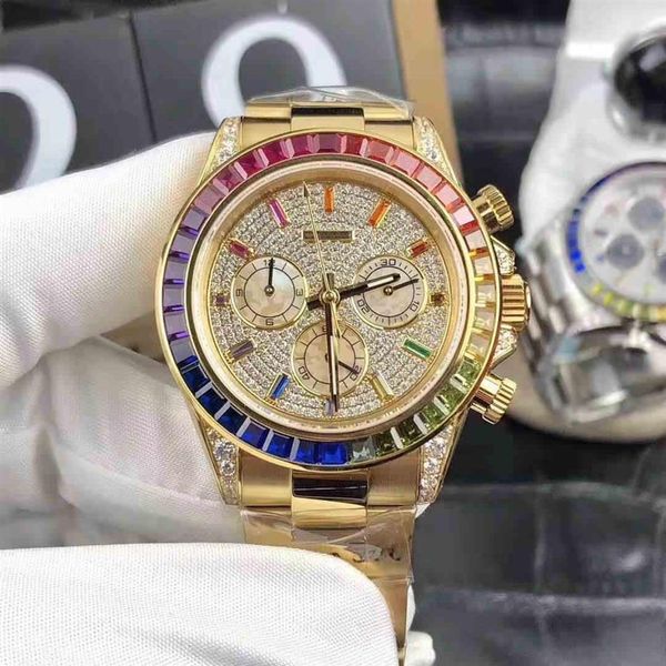 

fashion classic men's watch stars rainbow diamond 40mm automatic mechanical watch stainless steel folding buckle waterproof m220w, Slivery;brown