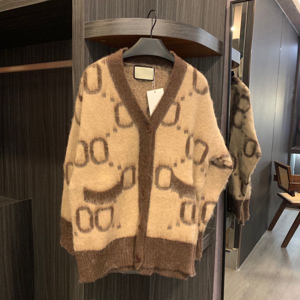 

23WF Classic Sweater Cardigan for Womens Knitted Sweater V-neck Sweaters Super Elastic Autumn Winter Wool Jackets Coats Keep Warm Top, Brown