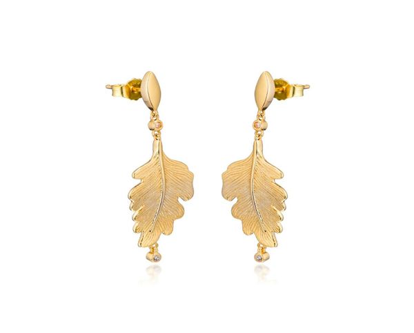 

2019 autumn 925 sterling silver shine oak leaf stud earrings for women european pandora style jewelry original earring fashion3962256, Golden;silver