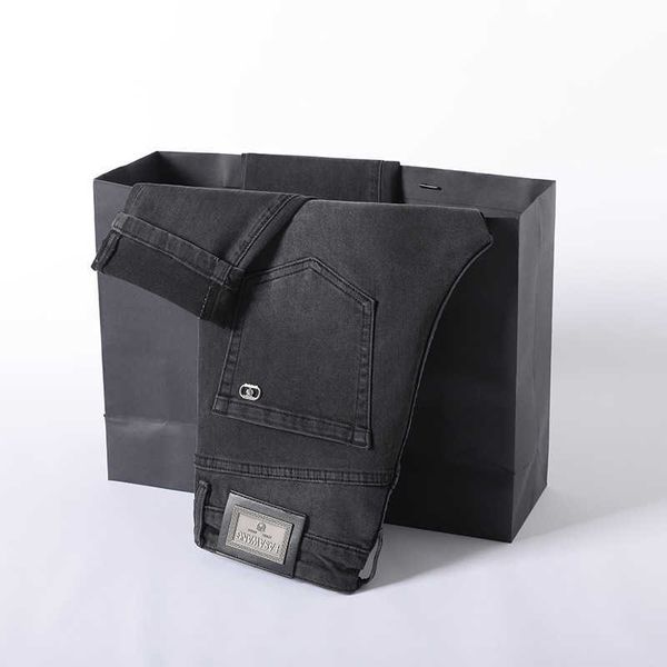 

jeans men's 2022 nina grey slim fit feet stretch casual versatile high end pants fashion brand, Blue