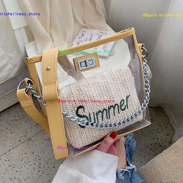 

transparent bag straw bags women shoulder bag chain bag ladies wallet crossbody handbag composite handbag straw purse