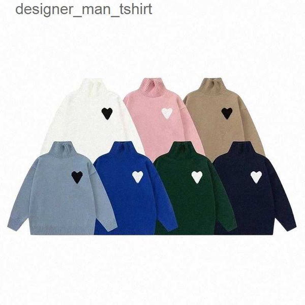 

fashion designers high collar amis paris sweater man woman turtleneck sweaters luxury brands cardigan knit o neck womens long sleeve clothes, White;black