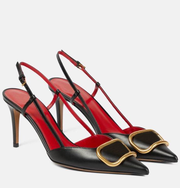 

women sandal summer high heels shoes patent leather slingback pumps garavan classic women heels pointed toe sling back luxury designer made, Black