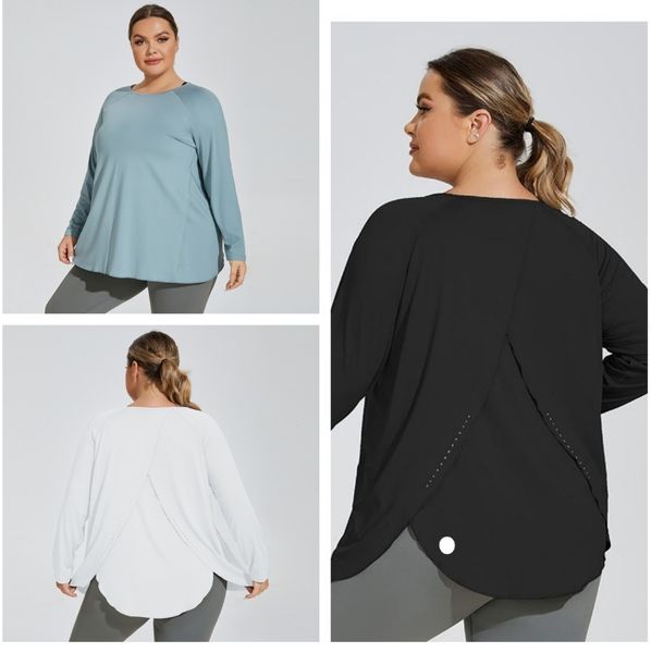 

LU-1612 Ladies Plus-size Spring and Autumn Loose Yoga Shirt Long-sleeved Top Women Sports T-shirt, Black