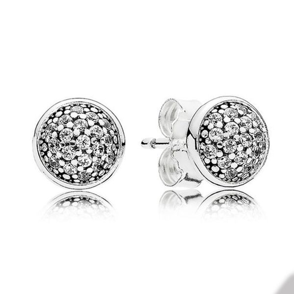 

sparkling pave disc stud earrings for pandora real sterling silver hip hop designer earring set jewelry for women men girlfriend gift earrin, Golden;silver