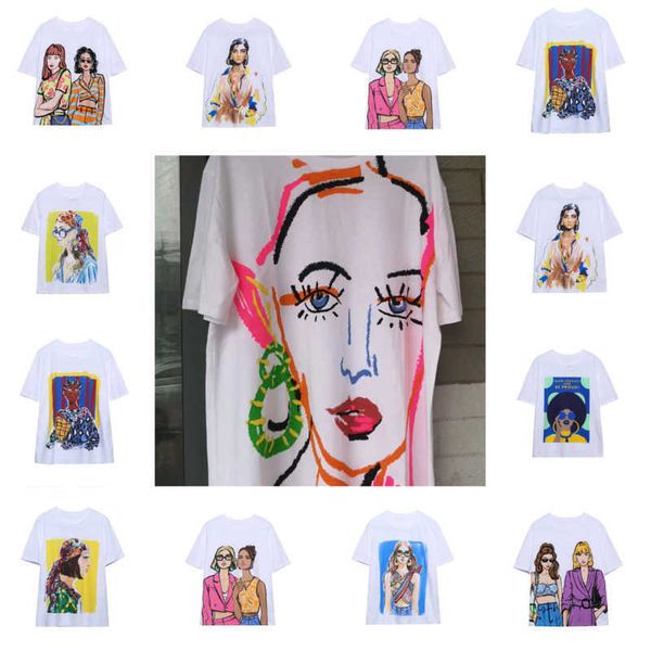 

womens girls printed t-shirt 2023 summer designer new fashion round neck short sleeve tee, White