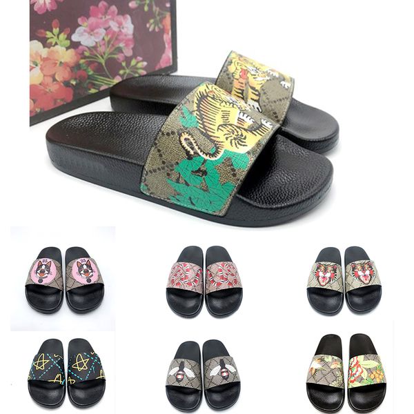 

designers slipper for men women floral slides woman flats platform sandals rubber brocade gear sole mule flip flops beach causal shoes loafe, Black