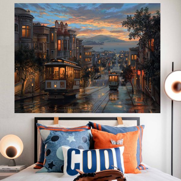 

japanese anime street town background wall cloth cloud room bedside hanging cloth dormitory bedroom decoration simple tapestry diamond art c