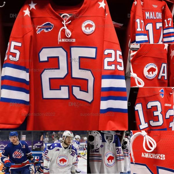 

custom new rochester americans jersey peterka quinn mcinnnis murray ruotsalaimen jobst prow kevin porter hockey jersey, Black;red