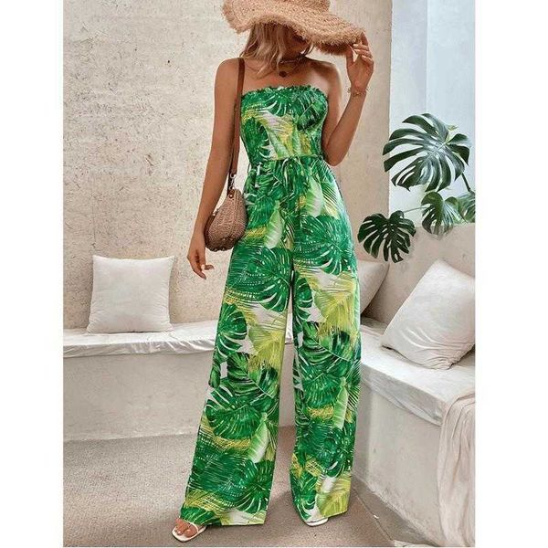 

womens sleeveless tube jumpsuits printed wide leg pants jumpsuit, Black;white