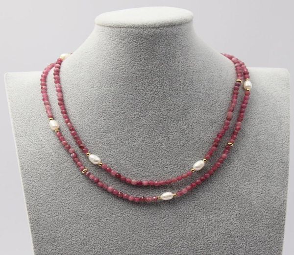 

guaiguai jewelry natural faceted red tourmaline cultured white rice pearl necklace 175quot handmade for women5137839, Silver