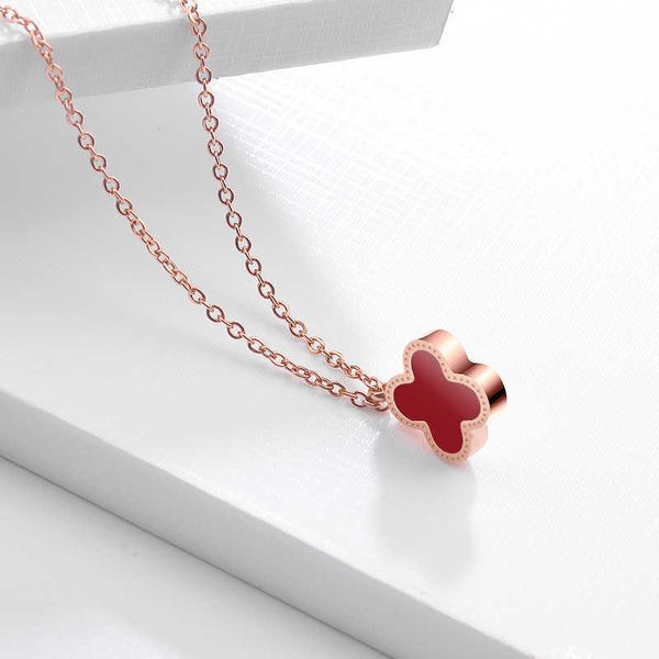 

van clover necklace designer four leaf clover pendant girl student korean version black red clover trembling net red necklace, Silver