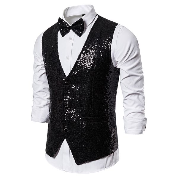 

men's vests mens suit brand black sequins dj nightclub waistcoat men party stage singers colete social masculino 230331, Black;white