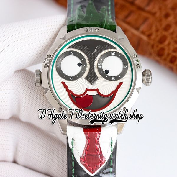 

twf v4s japan nh35a automatic mens watch konstantin chaykin halloween moon phase joker green inner bezel 316l steel case red necktie leather, Slivery;brown