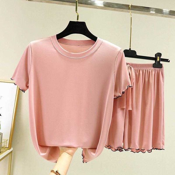 

ice silk mask short sleeve home wear womens summer large size loose crew neck inner