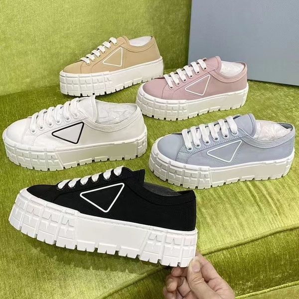 

designer sneakers gabardines nylons casual pradaa shoes brand wheel trainers luxury canvas sneaker fashion platform solid heighten shoe, Black