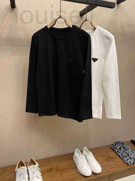 

men's t-shirts popular2022 early spring fashion new triangle letter long-sleeved round neck t-shirt sports and leisure high-count merce, White;black