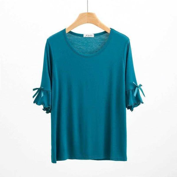 

bow half sleeve womens shirts spring and summer thin modal t shirt high grade pure, White