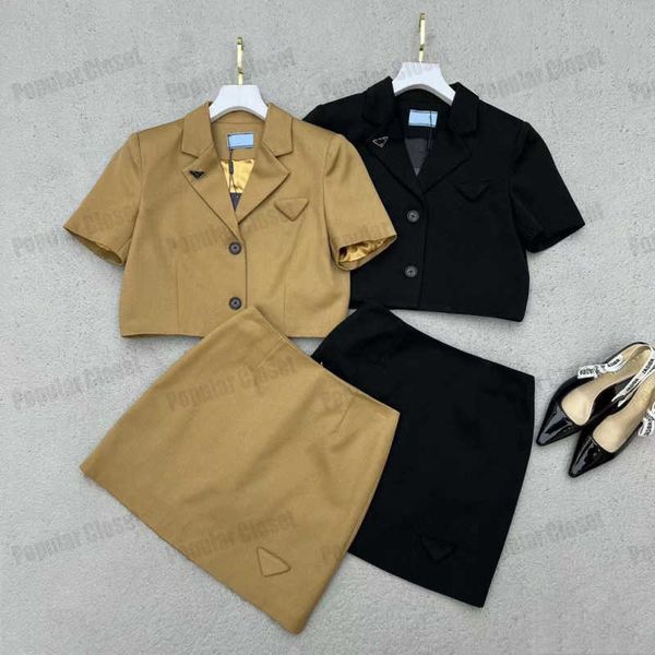 

prad designers womens two piece sets fashions skirt suit jacket stick drill letter ladies two piece sets brown black sml, White