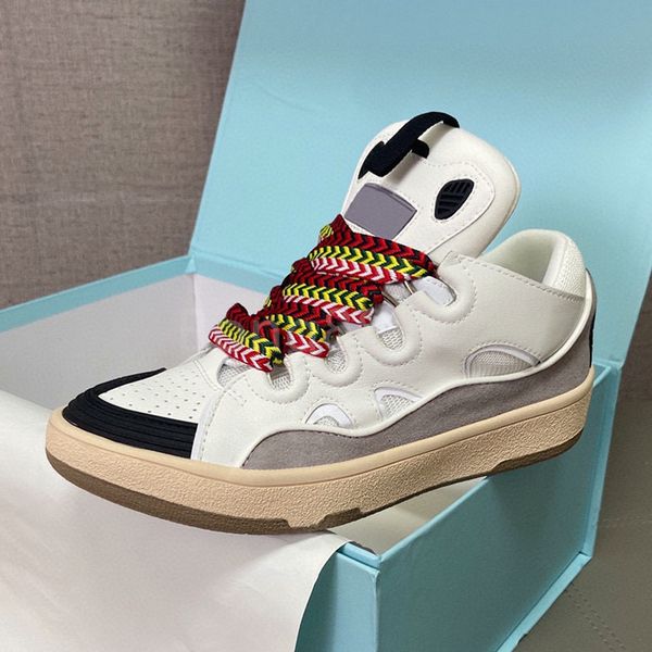 

luxury lanvins dress shoes designer leather sneakers pairs men women lace-up extraordinary trainers calfskin rubber platformsole outdoor cla, Black