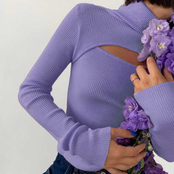 

hollow out slim women sweater winter turtleneck long sleeve knitting ribbed pullover soft warm grey casual jumper 2022 new p230331, Black