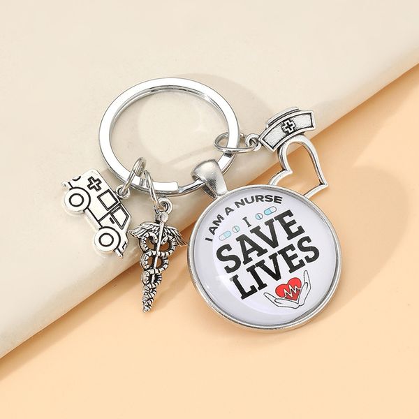 

creative nurses' day doctor keychains time gem nurse hat keychain jewelry syringe key chain pendants gift accessories, Silver