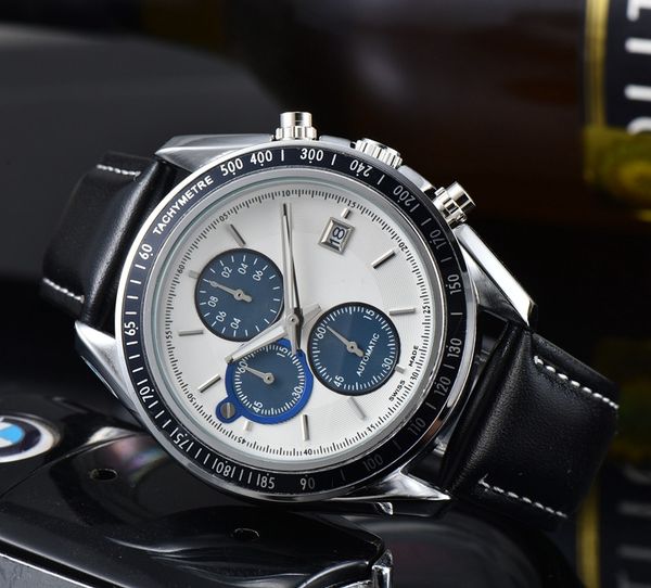 

raymond wrist watches for men 2023 mens watches 42mm all dials work quartz watch luxury brand chronograph clock fashion leather strap montre, Slivery;golden