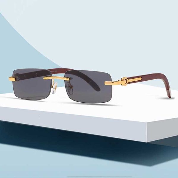 

new frameless wooden leg sunglasses men's square sunglasses fashion trend optical glasses women's, White;black