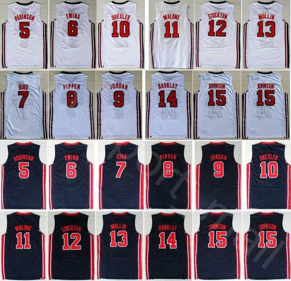 

men 1992 dream team one jerseys basketball 13 chris mullin 15 johnson 5 david robinson karl malone christian laettner barkley bird, Black