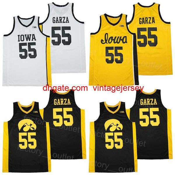 

ncaa college iowa hawkeyes basketball 55 luka garza jersey men all stitched team color black yellow white for sport fans hiphop breathable q