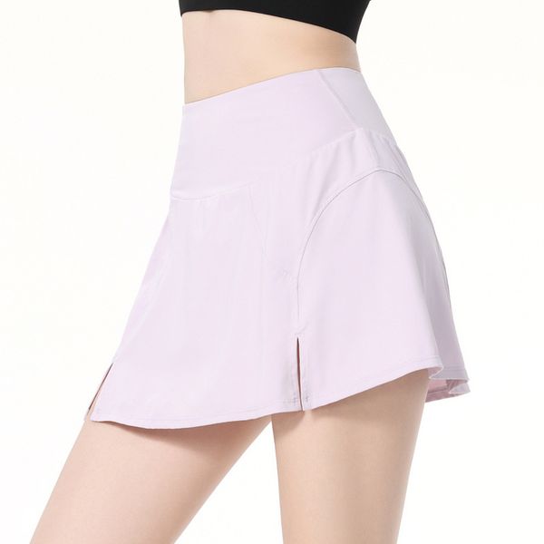 

lu sports skirt fake two-piece anti-exposure yoga skirt running tennis badminton pleated sports fitness shorts gym nude elastic fitness outd