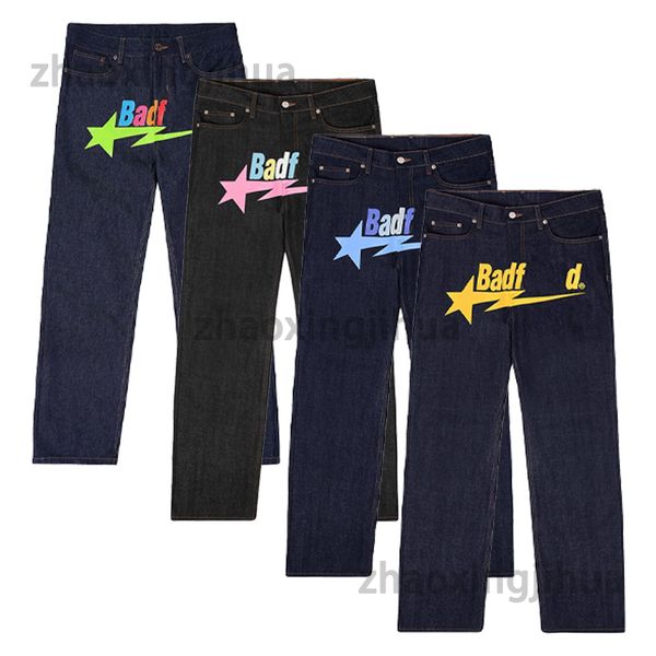 

oversize designer y2k jeans badfriend mens jeans hip hop letter printed black pants men women fashion casual rock wide foot baggy trouser st, Blue
