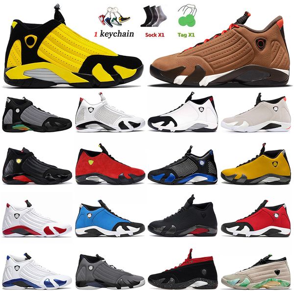 

2023 jumpman 14 basketball shoes og 14s men black yellow winterized particle grey light graphite desert sand university red gold trainers sn