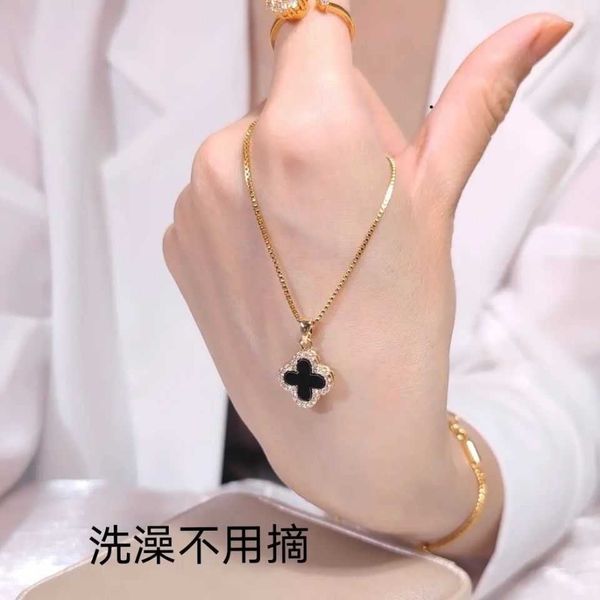 

clover necklace designer four-leaf clover pendant japan korean version of the colorful double-sided black and white diamonds women's co, Silver