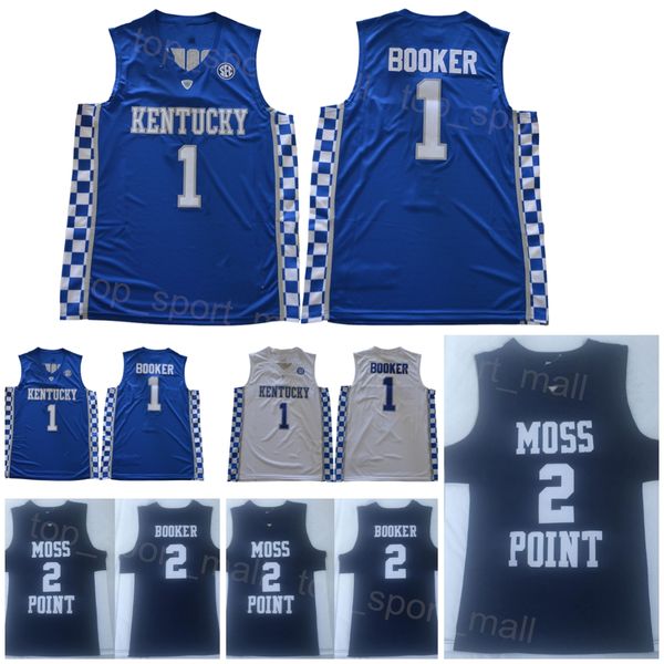 

high school moss point jersey basketball 2 devin booker 1 kentucky wildcats university college shirt for sport fans breathable stitched navy, Black
