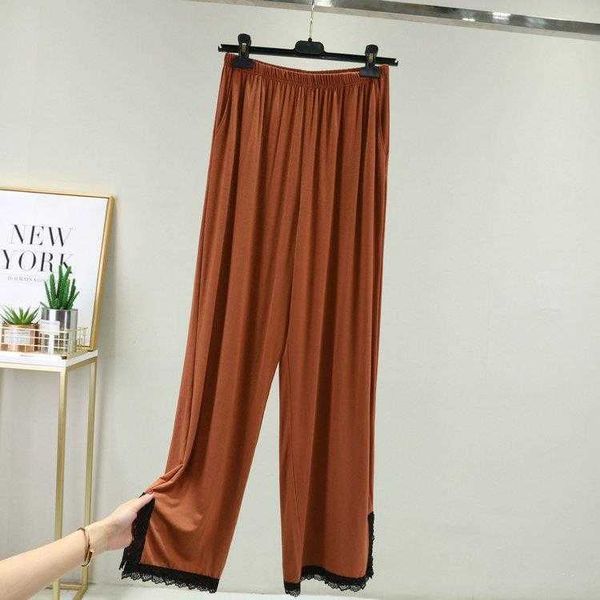 

spring and summer trousers side capris slit lace wide leg pants womens loose, Black;white