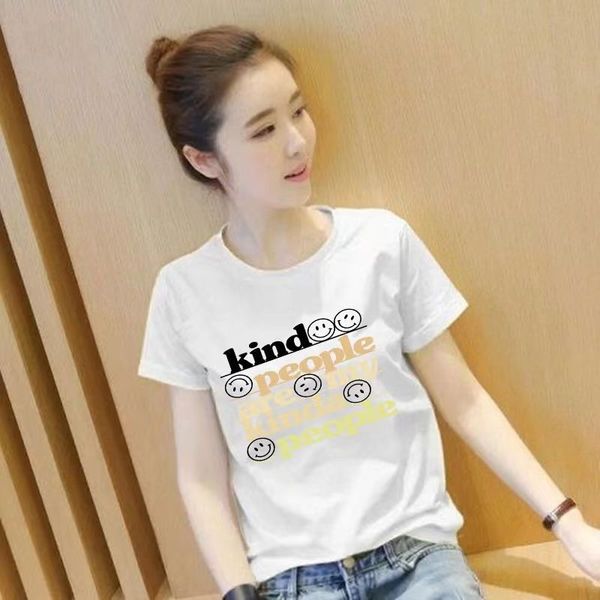 

summer women's cotton loose versatile short sleeve t-shirt, White;black