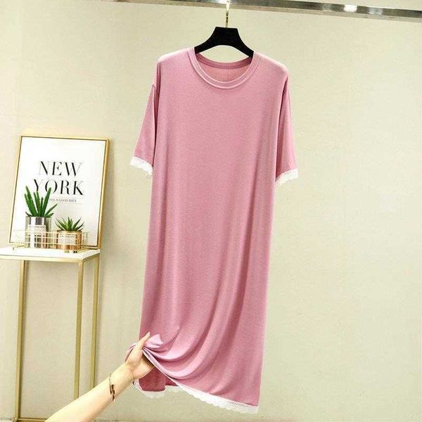 

modal cotton short sleeved lace nightdress womens summer thin large size