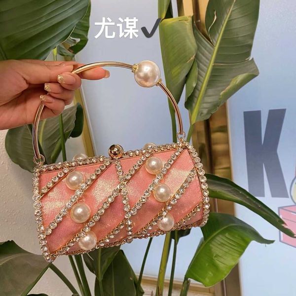 

french fairy diamond pearl bucket bag pillow bag round bucket bag metal dinner handheld crossbody bag 230401