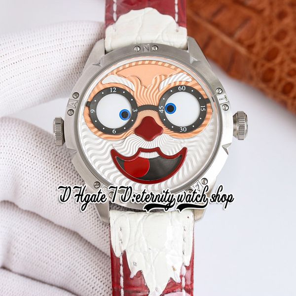 

twf v4s japan nh35a automatic mens watch konstantin chaykin moon phase joker santa claus dial 316l steel case red necktie leather band super, Slivery;brown