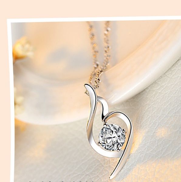 

lucky angel style pendant necklace inlaid rhinestone crystal twinkle decorate adjeustable length elegant valentine's day gift sell well, Silver