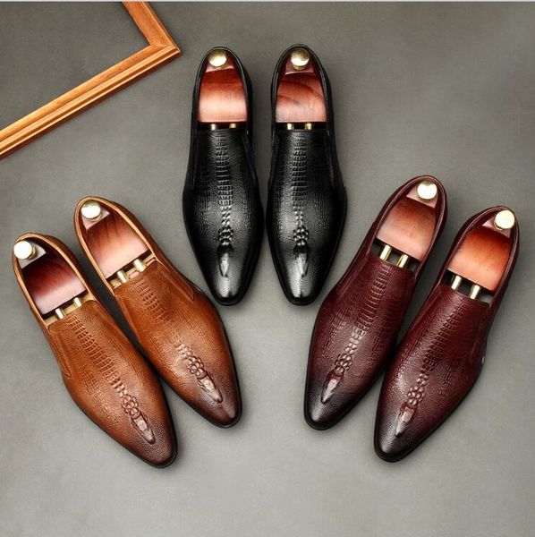 

fashion crocodile leather mens flats shoes british style formal suit dress shoes mens oxfords plus size 38-45, Black