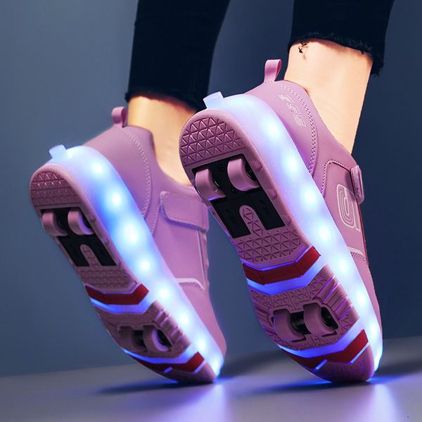 

sneakers roller skate shoes  wheels sneakers children boys gift girls fashion sports casual led flashing light kids toys boots 230331, Black;red