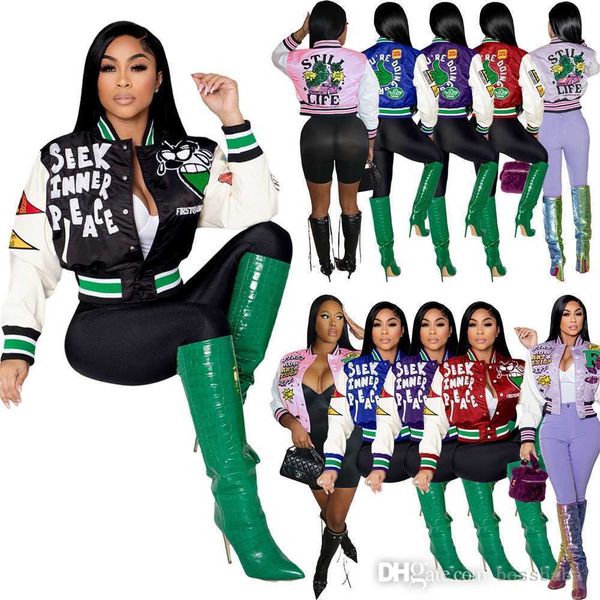 

women jackets designer 2023 new letters pattern positioning printing thread fashion ladies baseball jersey 6 colors, Black;brown