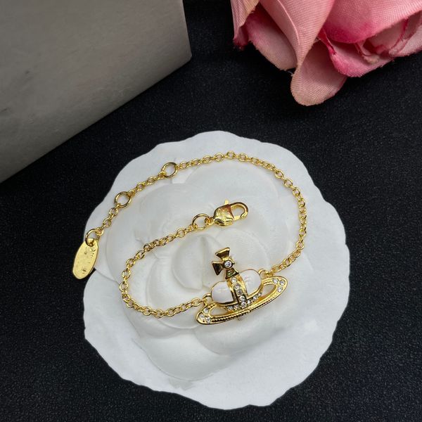 

designer charm bracelets letter vivian chokers luxury women fashion jewelry metal pearl bracelet cjeweler westwood 645, Golden;silver