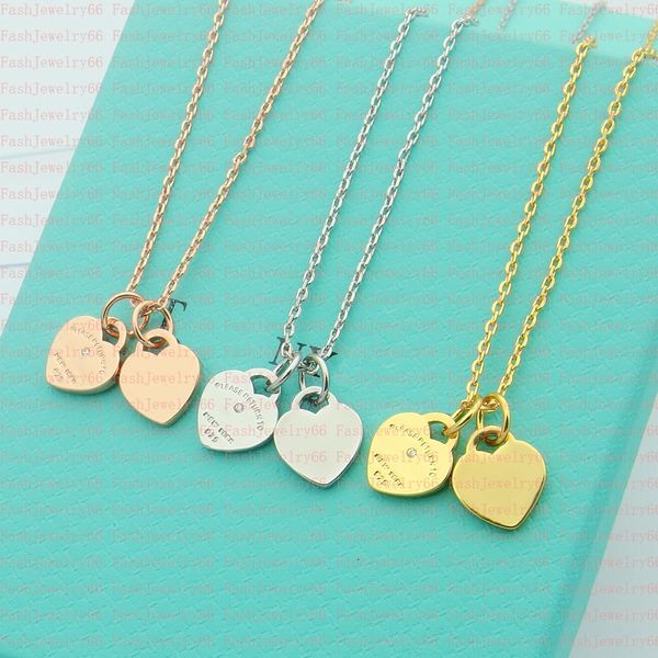

designer 2 heart necklace woman stainless steel blue pink green pendant luxury jewelry on the neck valentine day christmas gifts for girlfri, Silver