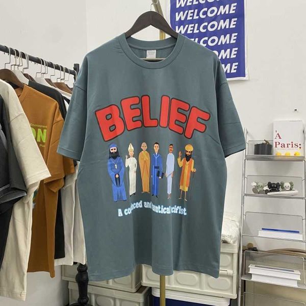 

belief american little fashion brand faith short sleeve t-shirt relaxed versatile street crew neck summer, White;black