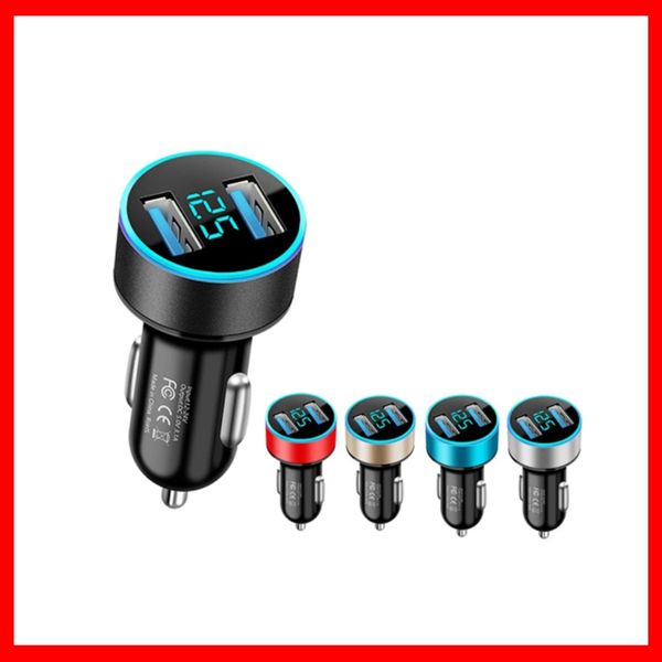 

4.8a car charger 5v 2 ports fast charging for samsung huawei iphone 12 11 universal led display dual usb car-charger adapter car-charge car-