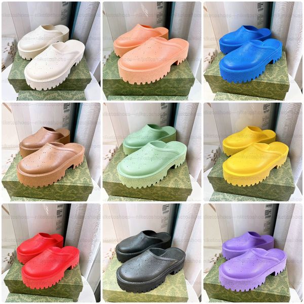 

women's platform perforated g sandals summer shoe r womens slippers candy colors clear mid-heel height 5.5cm rubber platform lug sole 6, Black